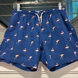 Bermies Men's Navy Flamingo Print Swim Shorts small